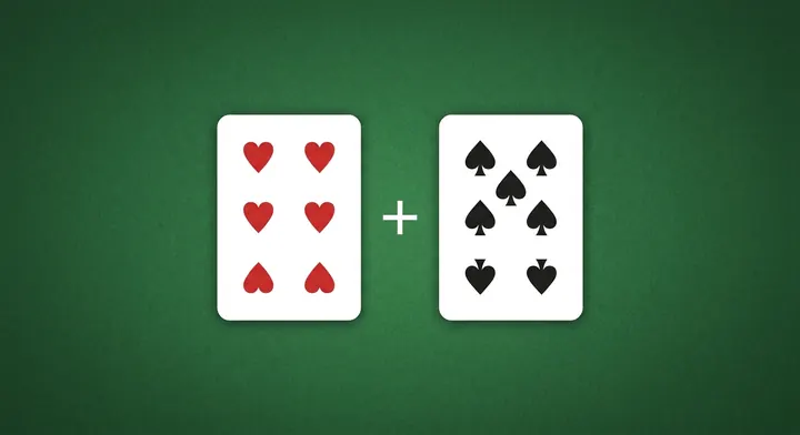 Two cards being paired together, a six and a seven, to add up in a matching game in Pyramid Solitaire