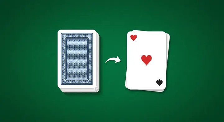 A face-down stock pile dealing a card face up onto the waste pile in Spider Solitaire